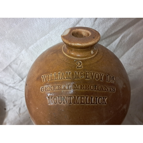 1371 - Lot of 5 Earthenware Whiskey Crocks - Clonmel, Tipperary, Mountmellick and 2 others