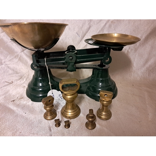 1405 - Cast Iron and Brass Kitchen Scales with Weights