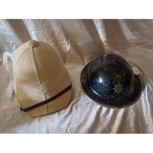 412 - British Pith Helmet and a Welsh Fire Brigade Tin Hat