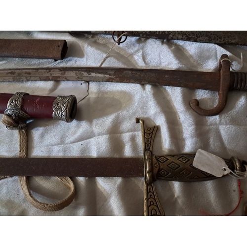 416 - Sword in Scabbard, Bayonet in Sheath, Red Scabbard and a Wall Hanger