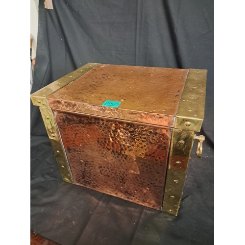 605 - Edwardian Brass and Copper Fireside Box with Ring Handles (40cm x 39cm x 21cm)