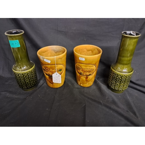 610 - Two Pairs of Vintage Irish Pottery Vases - Archill Pottery and Celtic Connemara (Taller 26cm)