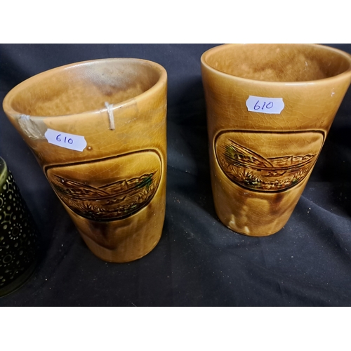 610 - Two Pairs of Vintage Irish Pottery Vases - Archill Pottery and Celtic Connemara (Taller 26cm)