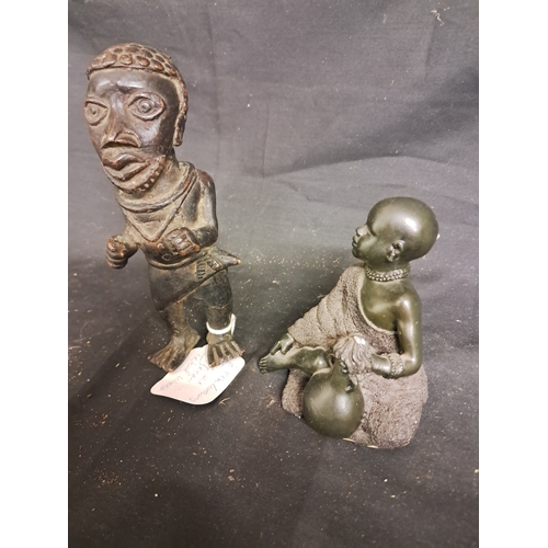 624 - African Bronze Tribal Figure (16cm) and another Masai Figure