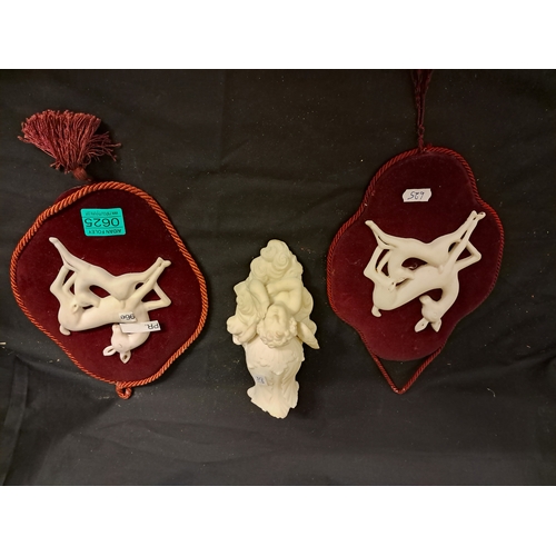 625 - Parianware Cherub Wall Pocket and a Pair of Deer Wall Plaques