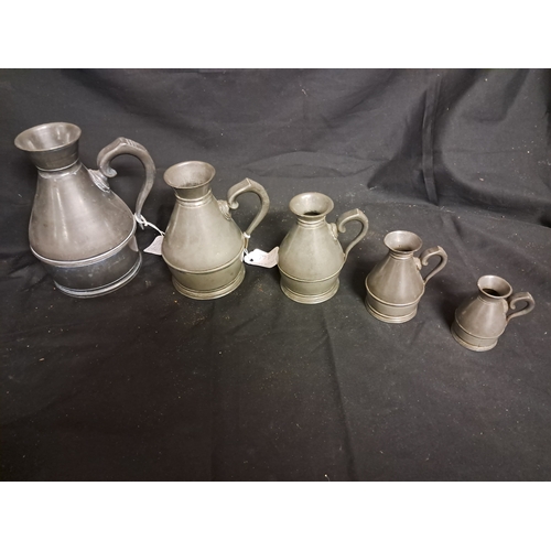 626 - Rare Set of 5 Graduated Pewter Measures by Austin of Cork