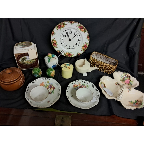 630 - Crown Ducal Shamrock Dish, Pair T.V. Cups, Royal Albert Clock etc