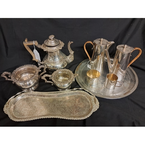 631 - Two White Metal Tea Sets, One EPNS 4 Piece on Tray together with a 3 Piece Victorian Tea Set on Tray