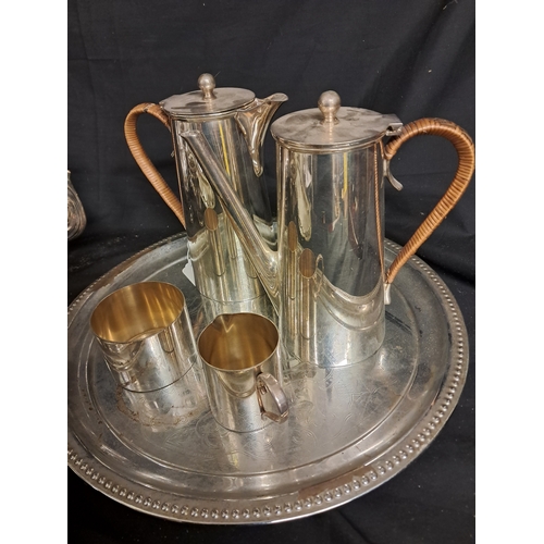 631 - Two White Metal Tea Sets, One EPNS 4 Piece on Tray together with a 3 Piece Victorian Tea Set on Tray