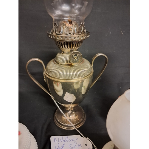 637 - Walker and Hall Silver Plated Chamber Oil Lamp together with 3 others