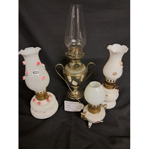 637 - Walker and Hall Silver Plated Chamber Oil Lamp together with 3 others