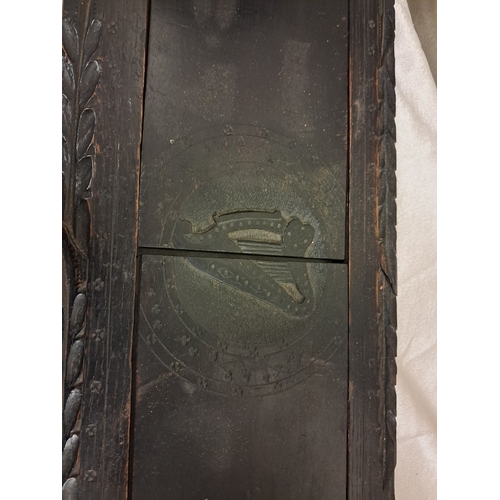 666 - Early 20th Century Irish Bog Oak Killarney Book Slide with Carved Panels of Muckross Abbey and Ross ... 