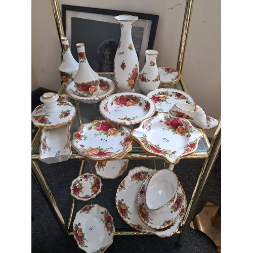 12 - Four Shelves of Royal Albert Old Country Rose China (over 50 Pieces)