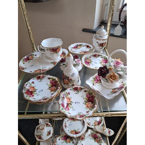 12 - Four Shelves of Royal Albert Old Country Rose China (over 50 Pieces)