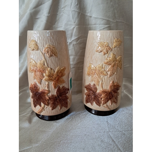 17 - Pair of Sylvac Autumn Leave Vases (26cm Tall)