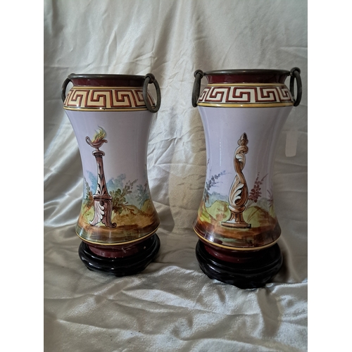 19 - Pair of Early 20th Century French Empire Style Vases on Hardwood Stands (34cm Tall)