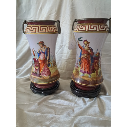 19 - Pair of Early 20th Century French Empire Style Vases on Hardwood Stands (34cm Tall)