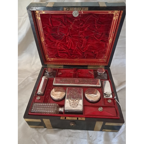 39 - Early Victorian Brass Bound Rosewood Vanity Box with Brass Plaque - S.M Going Liskeveen, Co. Tippera... 