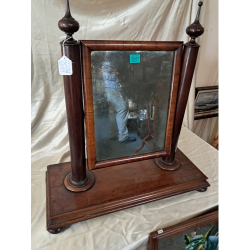 87 - Good Victorian Mahogany Table Mirror with Twin Tapered Columns on Platform Base