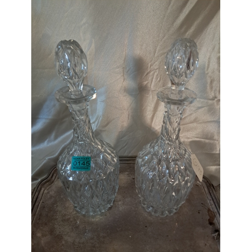 145 - Pair of good quality Cut Glass Decanters on a Tray