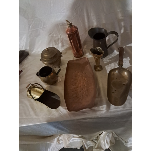 162 - Good mixed lot of Copper and Brass including a lovely Copper Water Flask