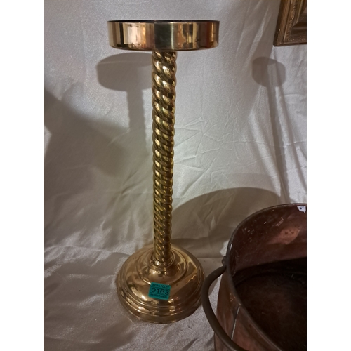 163 - Good Pair of Brass Church Candle Stands (46cm Tall) and an Antique Copper Saucepan with Brass Handle... 