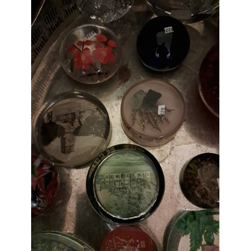 199 - Collection of 18 Glass Paperweights on a Silver Plated Gallery Tray