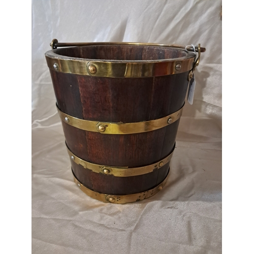 210 - Early 20th Century Brass Bound Water Bucket with Brass Handle (48cm to top of handle)