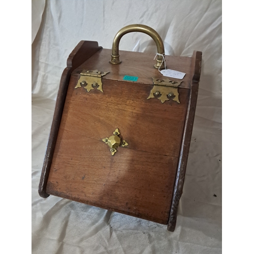 221 - Edwardian Brass Bound Walnut Fireside Box with Liner