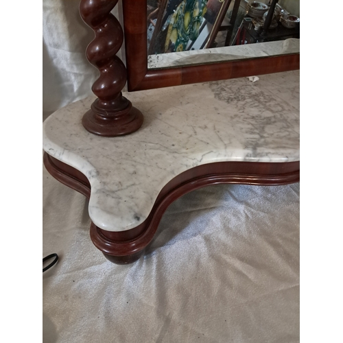 235 - Excellent Victorian Mahogany Table Mirror on Barley Twist Column over a Serpentine Marble Top Mahoga... 