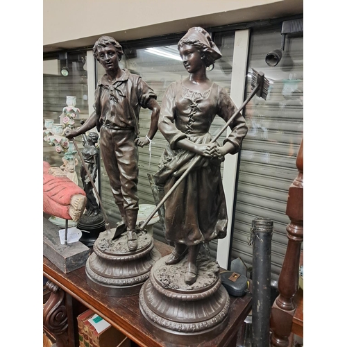 534 - Pair of Early 20th Century French Farmworker Figures (Taller 60cm)