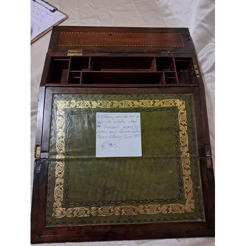 356 - 19th Century Killarney Wood Travel Writing Box in Yew with Arbutus Wood Inlaid Shamrocks, Acorns, Oa... 