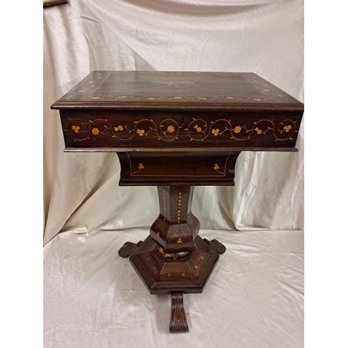 700 - Mid 19th Century Killarney Wood Sewing Table in Yew and Arbutus Wood. Profuslely Inlaid with Irish S... 