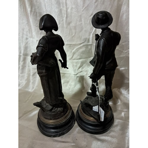 375 - Pair of 19th Century Spelter Figures of Farm Workers (36cm Tall)