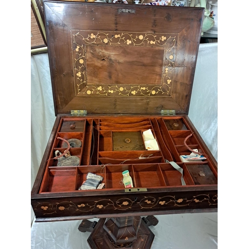 700 - Mid 19th Century Killarney Wood Sewing Table in Yew and Arbutus Wood. Profuslely Inlaid with Irish S... 