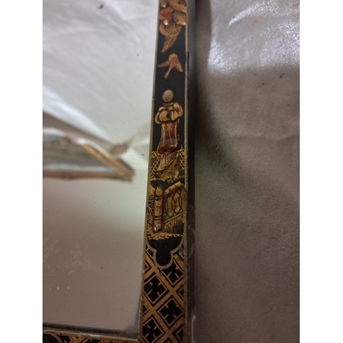 380 - Vintage Chinoiserie Decorated Table Mirror on Crutch Stand (24cm x 32cm)