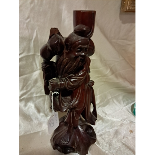 381 - Oriental Fruitwood Figure of a Scholar (36cm Tall)