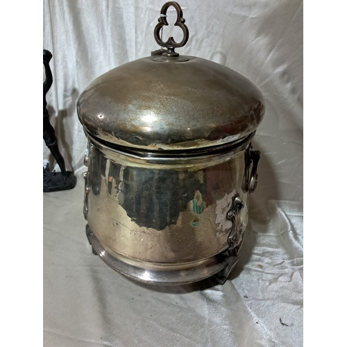 384 - Vintage Chrome Fireside Container (some wear)