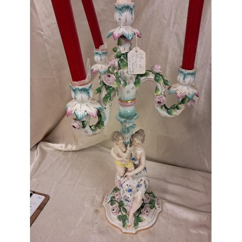 745 - Pair of German Porcelain Candelabra with Figural Decoration and all over Floral Embellishment (52cm ... 