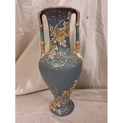 753 - Late 19th Century Mettlach 2 Handled Vase (43cm Tall) - chip to rim together with another Vase