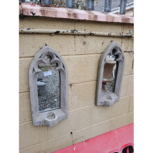 1016 - Pair of Cast Garden Mirrors in Gothic Style (56cm x 26cm)