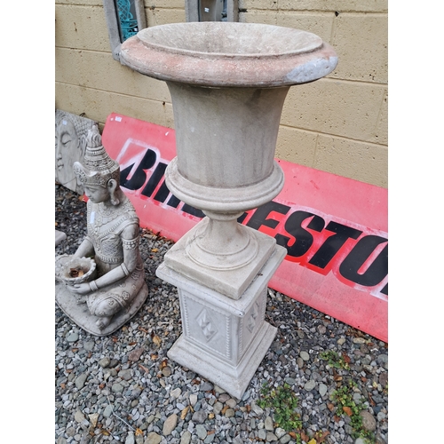 1020 - Garden Statuary - Pair of Cast Urns on Stands (115cm Tall)