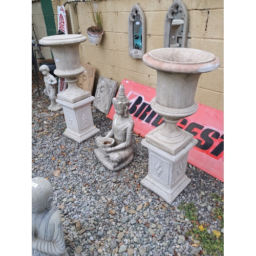 1020 - Garden Statuary - Pair of Cast Urns on Stands (115cm Tall)