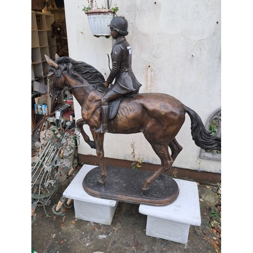 1026 - Garden Statuary Bronzed Metal Figure of a Girl on a Horse on assorted 2 Piece Stand (122cm Tall)