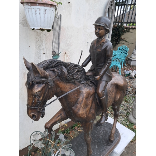 1026 - Garden Statuary Bronzed Metal Figure of a Girl on a Horse on assorted 2 Piece Stand (122cm Tall)