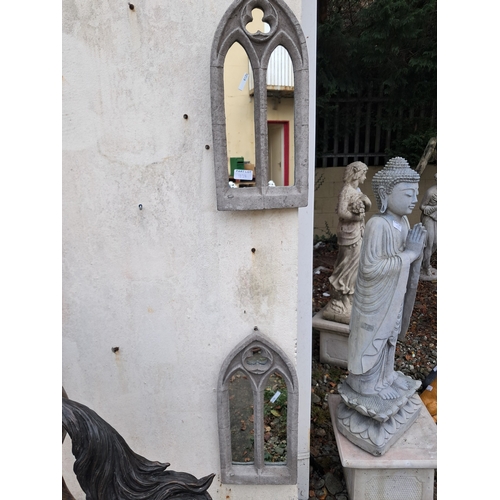 1028 - Pair of Cast Garden Mirrors in Gothic Style (56cm x 26cm)