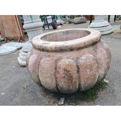 1042 - Carved Marble Flower Pot with Gadroon Ribbed Decoration (26cm Tall)