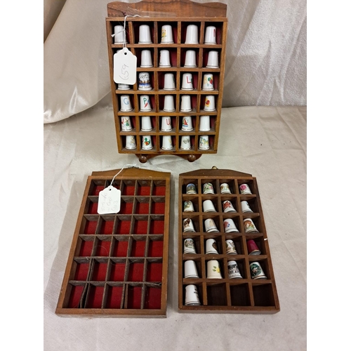 794 - Lot of 3 Mahogany Thimble Stands together with 50 China Thimbles