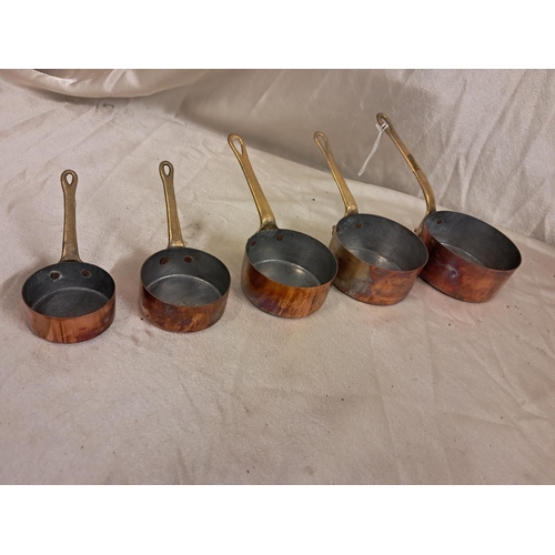 798 - Lot of 5 small Copper and Brass Sauce Pans (Longest 22cm)