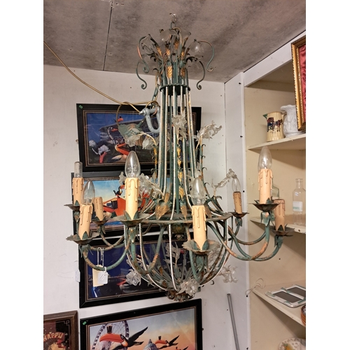 1141 - Decorative Italian Glass and Metal 12 Branch Ceiling Light Fitting (100cm Drop)